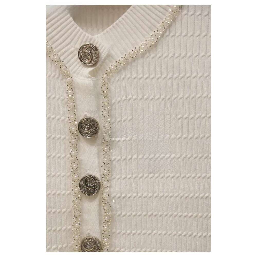 French-Style Fashion Round-Neck High-End Metal Buckle Short-Sleeve Sequin Knit Spring-Summer New Women's Slim Cardigan Top MAKOUFEI