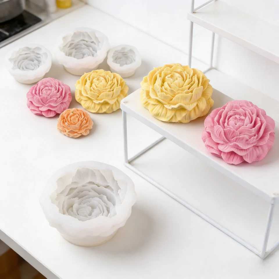 3D Peony Silicone Mold Easy Demould Reusable for DIY Beeswax Candle Soap Car Diffuser Resin Handmade Ornament Mothers Day Gift H260319