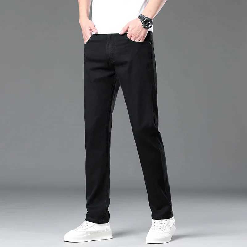 Summer Lyocell Ultra-thin Jeans Men Straight Stretch Breathable Denim Pants Fashion Business Casual Male Trousers Black Gray D260320