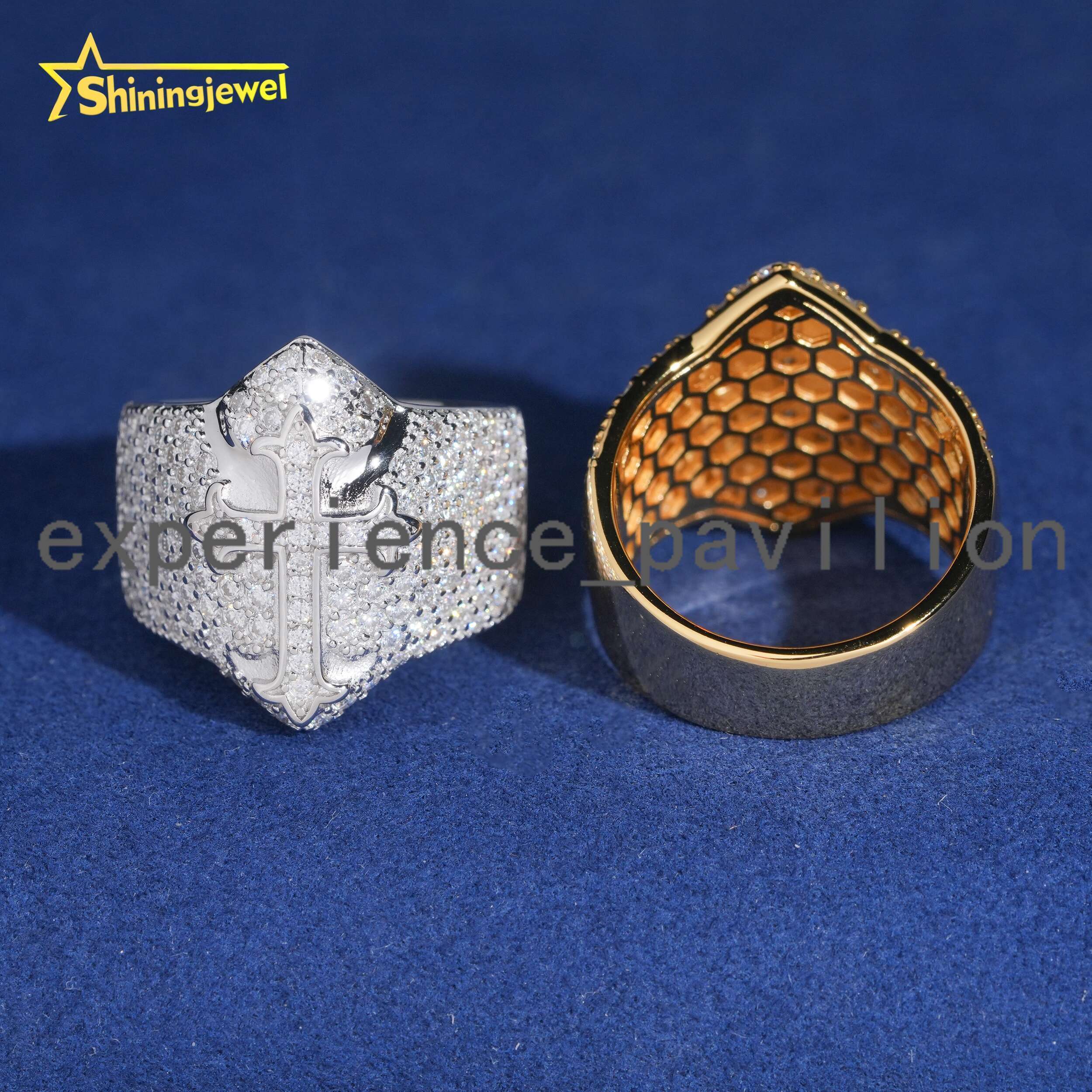 Iced Out Diamond Men Rings Silver 925 Fine Jewelry GRA Certificated Hip Cross Moissanite Ring Pass Diamond Tester