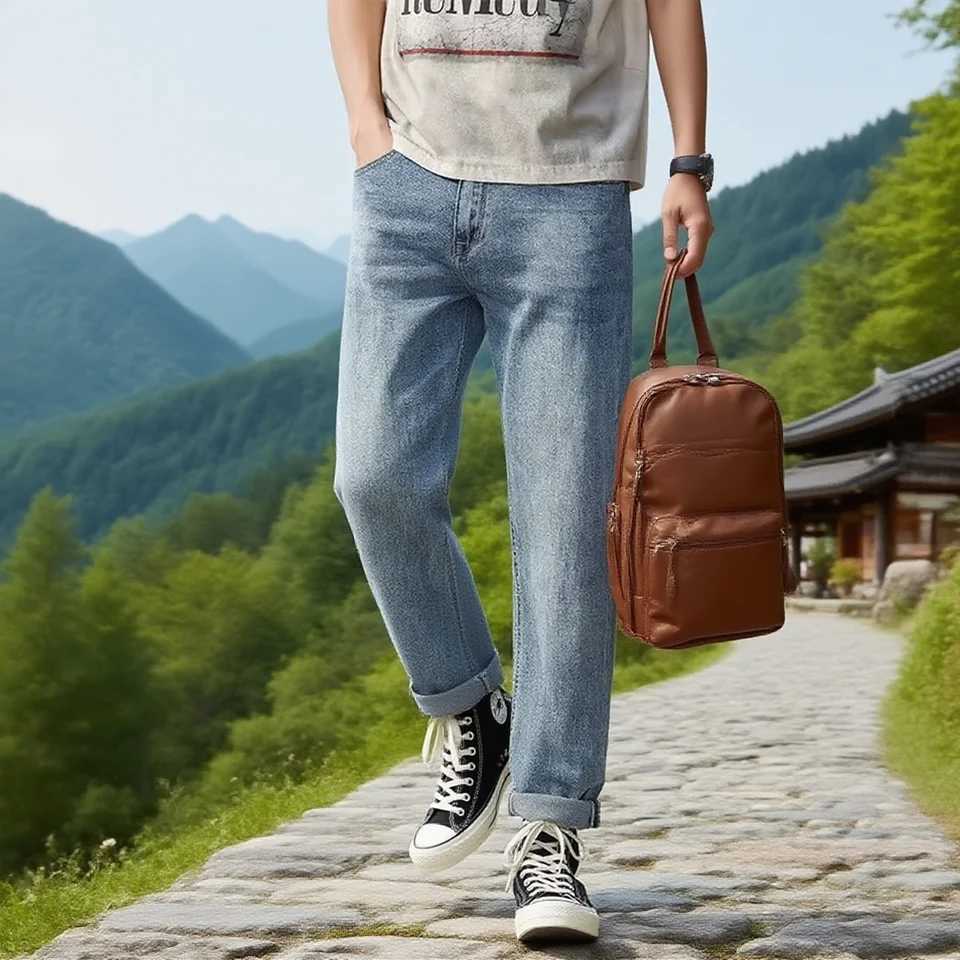 New mens casual long jeans straight leg solid color washed denim wide leg pants for spring and summer must be casual and casual D260320