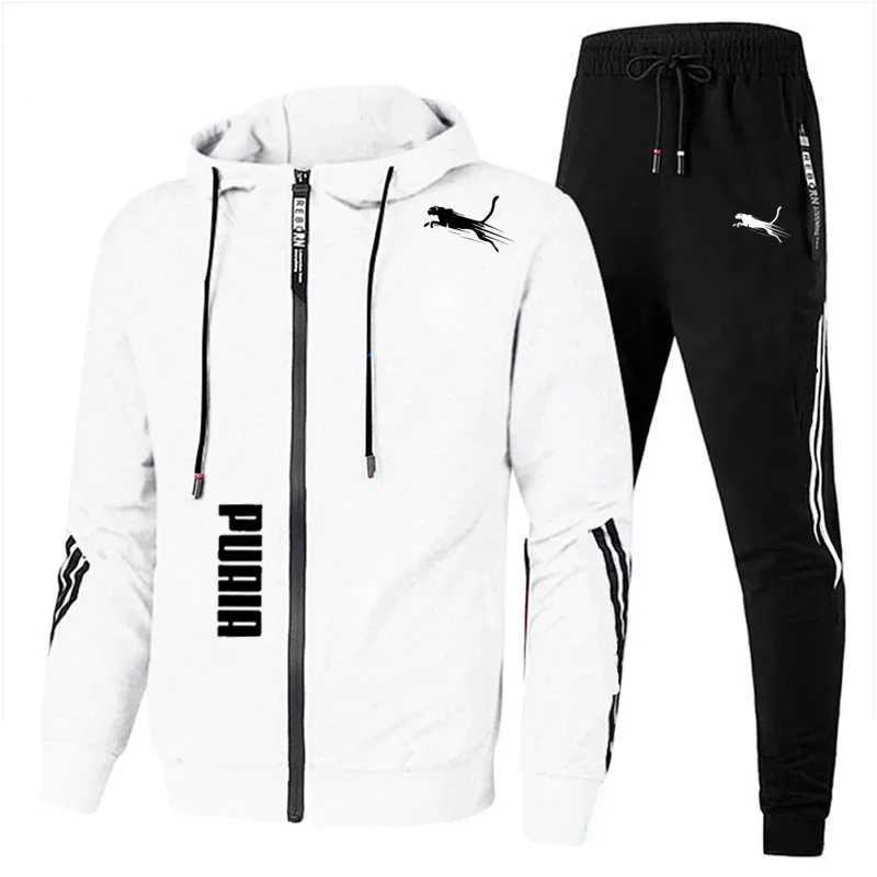 Mens Spring Autumn Tracksuit Set Long Sleeve Hoodie And Joggers 2-Piece Fitness Running Sportswear Casual Clothing s10 M260320