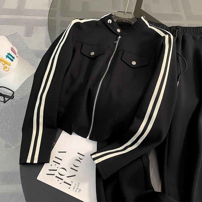 Luxury Brand Designer Clothes In-Stock Fashionable High-End Sports Suit For Women, New Early Autumn Style, Stylish Sweatshirt Jacket And Wide-Leg Pant