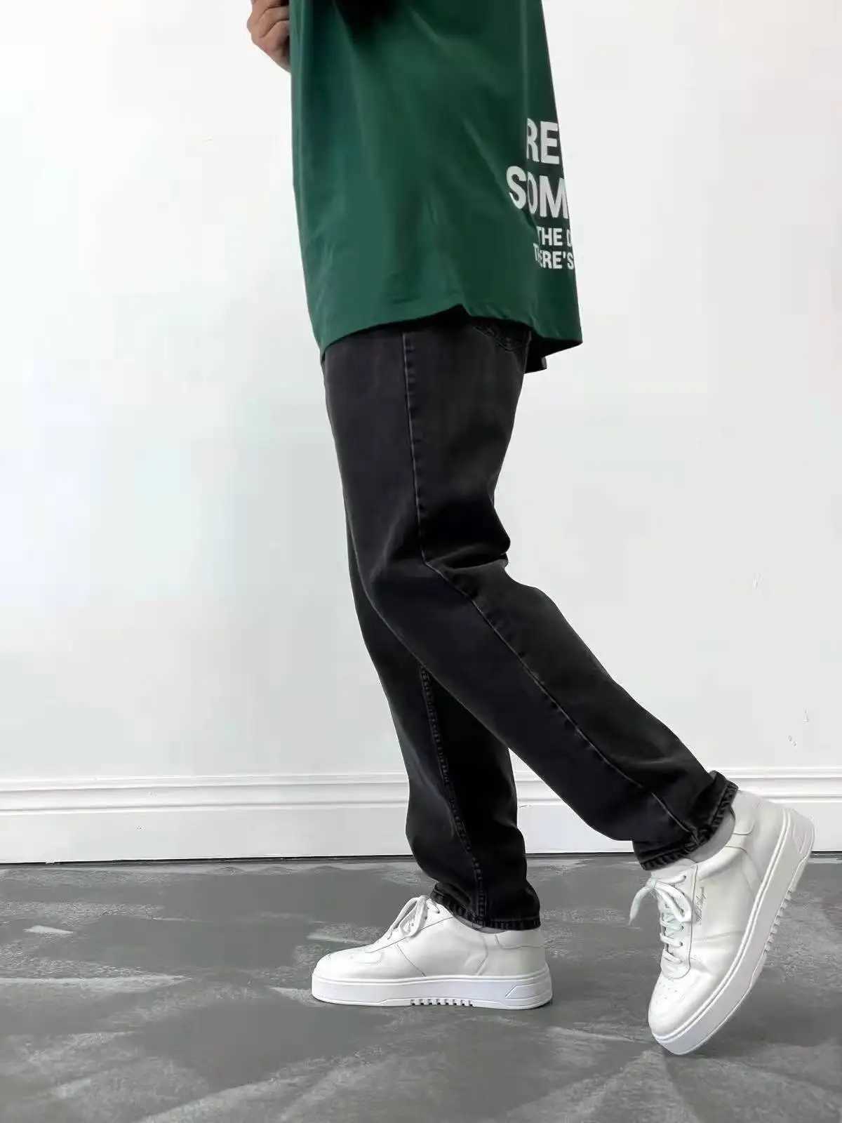 Men Comfortable Straight Casual Jeans Male Soft Baggy Outside Denim Pants Classic Elastic Waist Solid Office Work Denim Trousers D260320