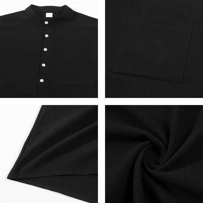 Mens Summer Lightweight Shirt Set wiTH Standing Collar Button PoCKet Cotton Linen Short SLeeve Casual Outfit M260320