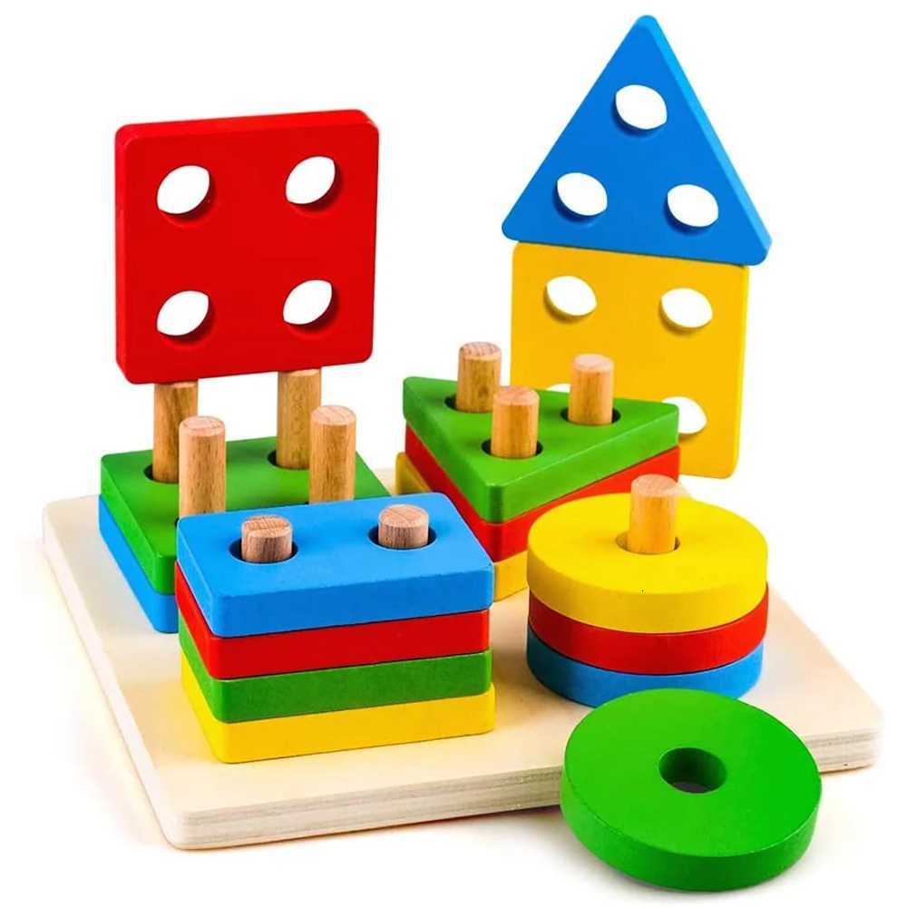 Montessori Wooden Sorting and Stacking Toys Educational Learning Preschool Color Recognition Shape Sorter Puzzles for Kids Gifts Y260319
