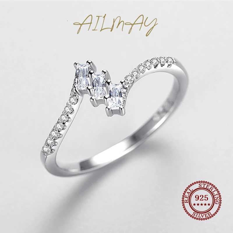 Ailmay Top Quality Real 925 Sterling Silver Trapezoidal Clear CZ Charm Rings For Women Girls Anti-allergy Fine Jewelry Gifts H260320 - view 4