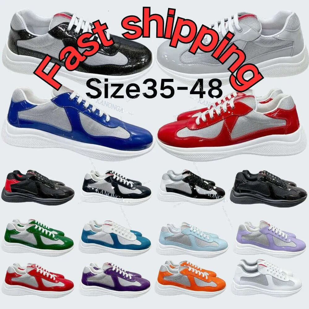 P Family Designer A+ Americas Cup Men Women Sneaker Patent Leather Round Toe Chunky Lace-Up Low Cut Casual Shoes Multi Color Size 35-48