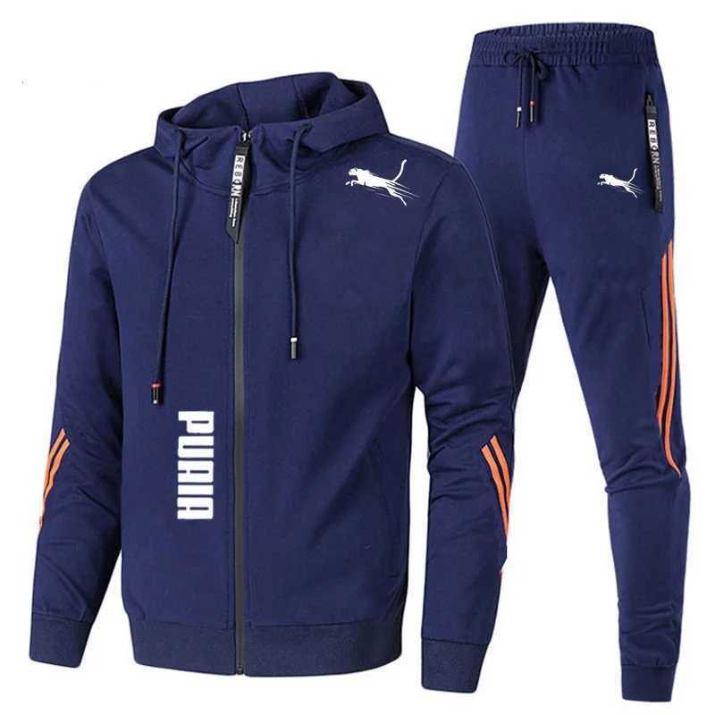 Mens Spring Autumn Tracksuit Set Long Sleeve Hoodie And Joggers 2-Piece Fitness Running Sportswear Casual Clothing M260320