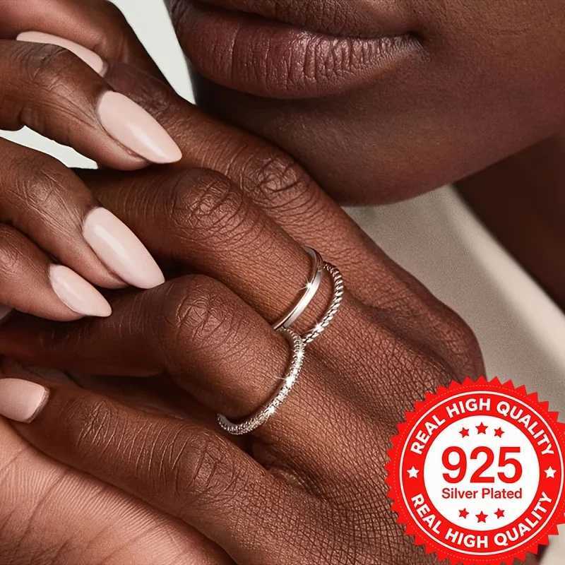 925 Silver Plated Stackable Rings Set Sparkling CZ High-Quality Elegant Finger Jewelry for Women Perfect for Daily Wear H260320 - view 7