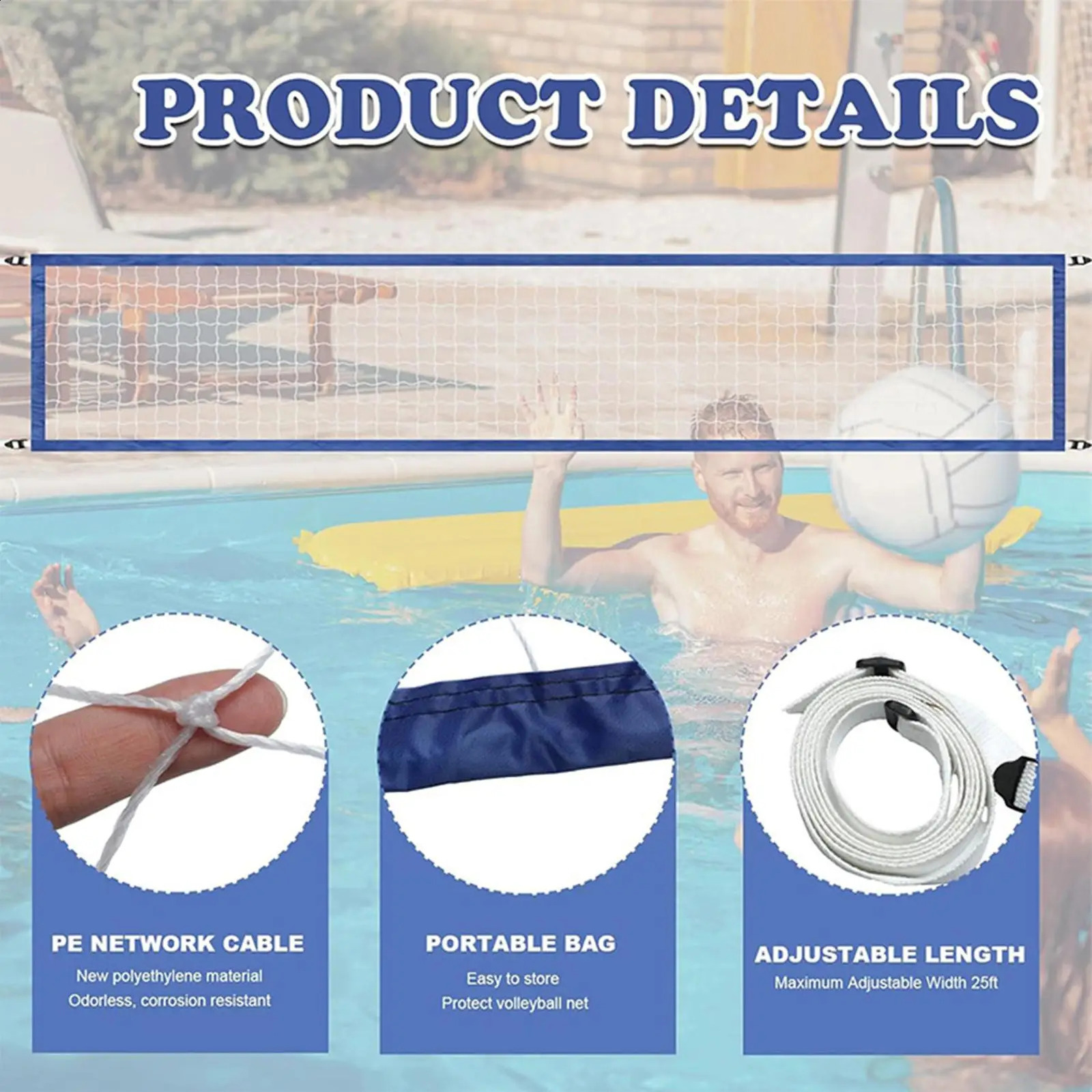 Swimming Pool Volleyball Net Portable Water Volleyball Game Toy Adjustable Sport Equipment for Tennis Beach Party Family Kids 260316
