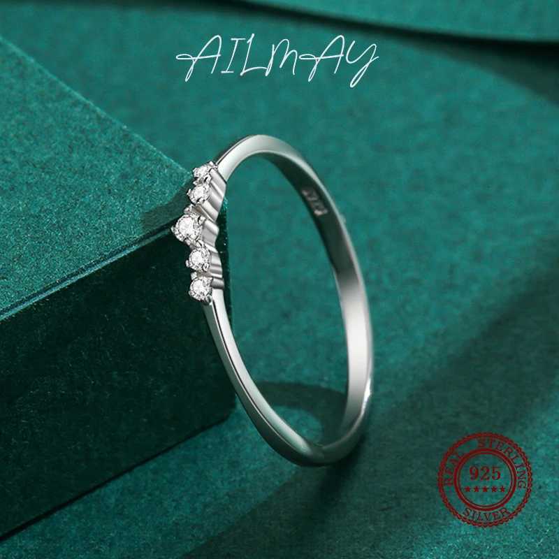 Ailmay New Arrival Simple Cubic Zirconia Fashion Charm 925 Sterling Silver Stackable Rings For Women Wedding Engagement Jewelry H260320 - view 5