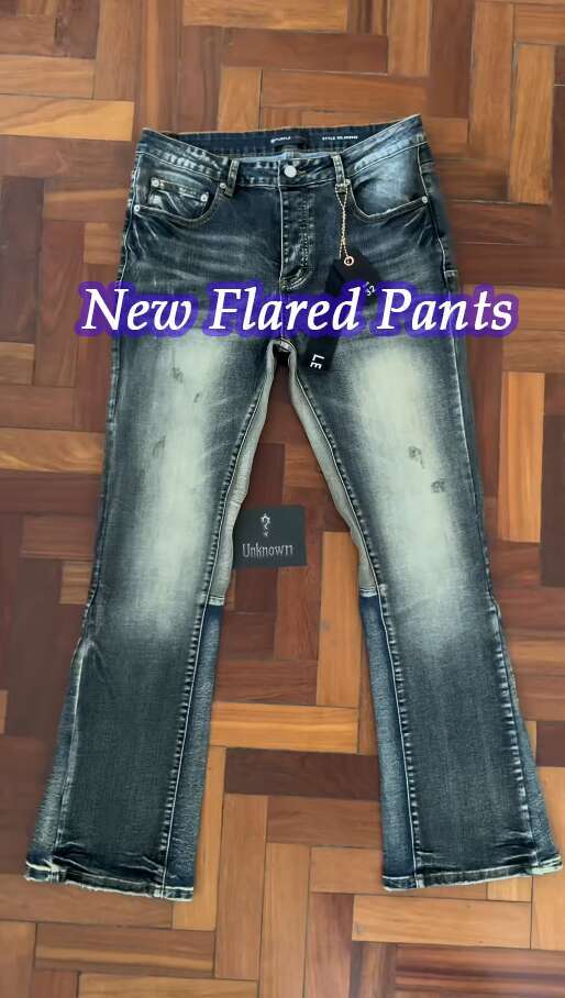 2026 Flared Jeans Mens Purple Designer Slim Fit Flare Denim Pants P001 P002 Series Washed Distressed Trousers High Street Fashion Jeans