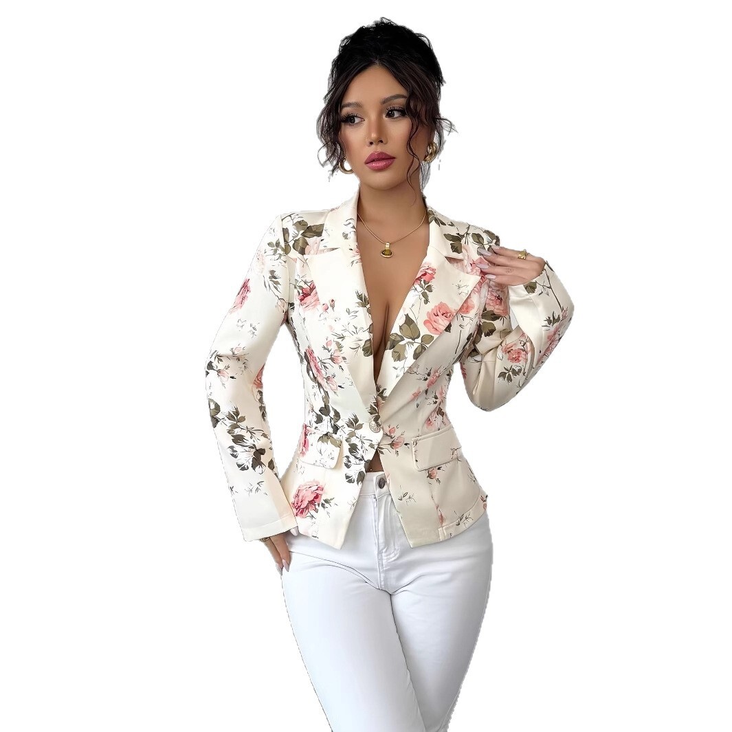 Luxury Brand Designer Clothes 2025 Spring And Autumn European And American Women's Fashion Printed Slim-Fit Small Blazer In Style