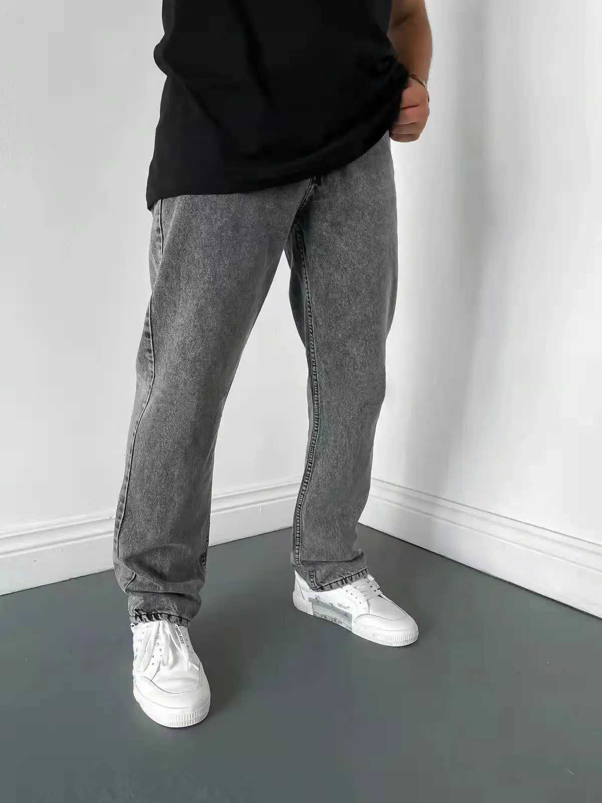 Men Comfortable Straight Casual Jeans Male Soft Baggy Outside Denim Pants Classic Elastic Waist Solid Office Work Denim Trousers D260320