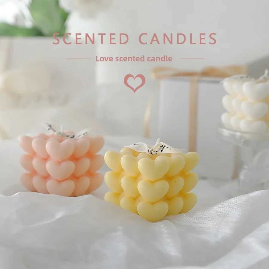 1pc Pastel Heart Cube Soy Wax Scented Candles for Romantic Gifts Aesthetic Home Decor Valentines Day Wedding Decorations H260319