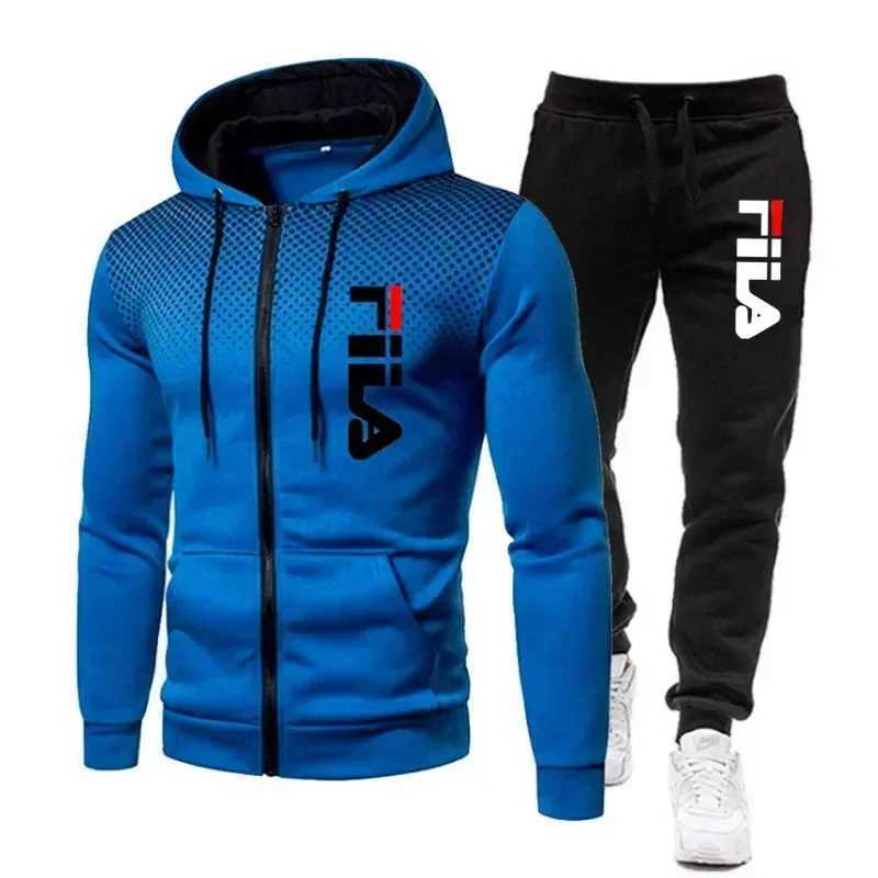 New mens casual jogging fitness sportswear set with zipper hooded jacket and pants set M260320