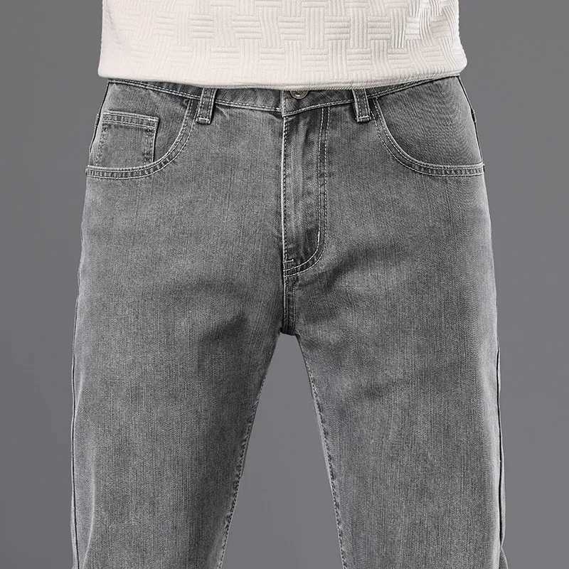 Classic Men Vintage Cloth High Waist Trousers 2024 Autumn Loose Straight Stretch Wash Jeans High Quality Sky Blue Brand Pants D260320