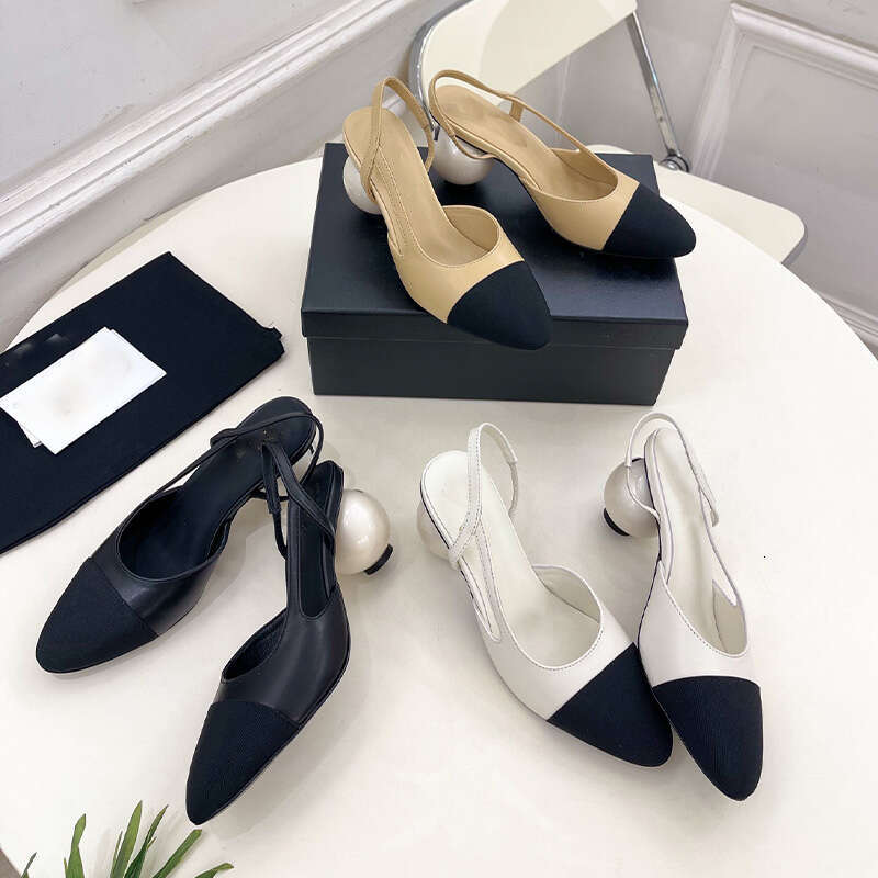High End Block Heels Pearl Decor Mary Jane Crocodile Quilted Slingback Pointed Toe Women Pumps With Gift Box