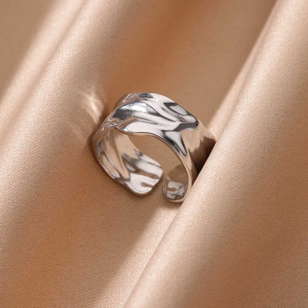 Stainless Steel Irregular Open Rings for Women Silver Color Texture Minimalist Wedding Aesthetic Finger Ring Jewelry anillos H260320 - view 3