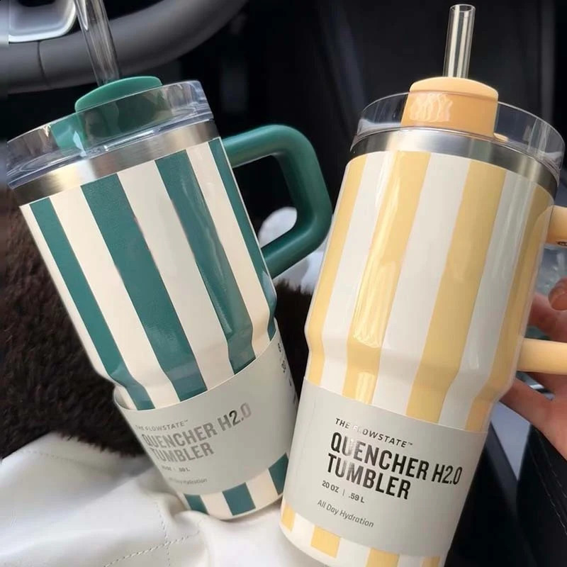 20oz Thermal Water Bottle With Handle and Straw Drinkware Cold Stainless Steel Thermos Portable Car Coffee Cups Thermal Mug 260319