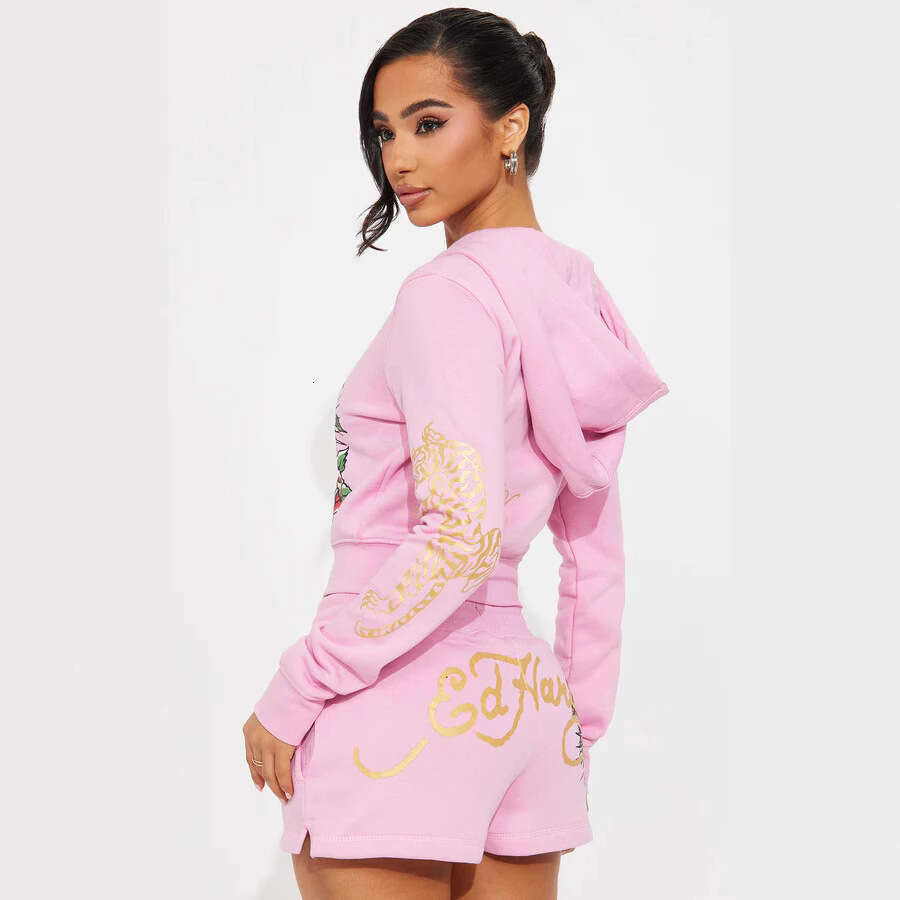 New European And American Clothing Cross-Border Foreign Trade Amazon Women's Printed Long-Sleeve Shorts Fashion Set