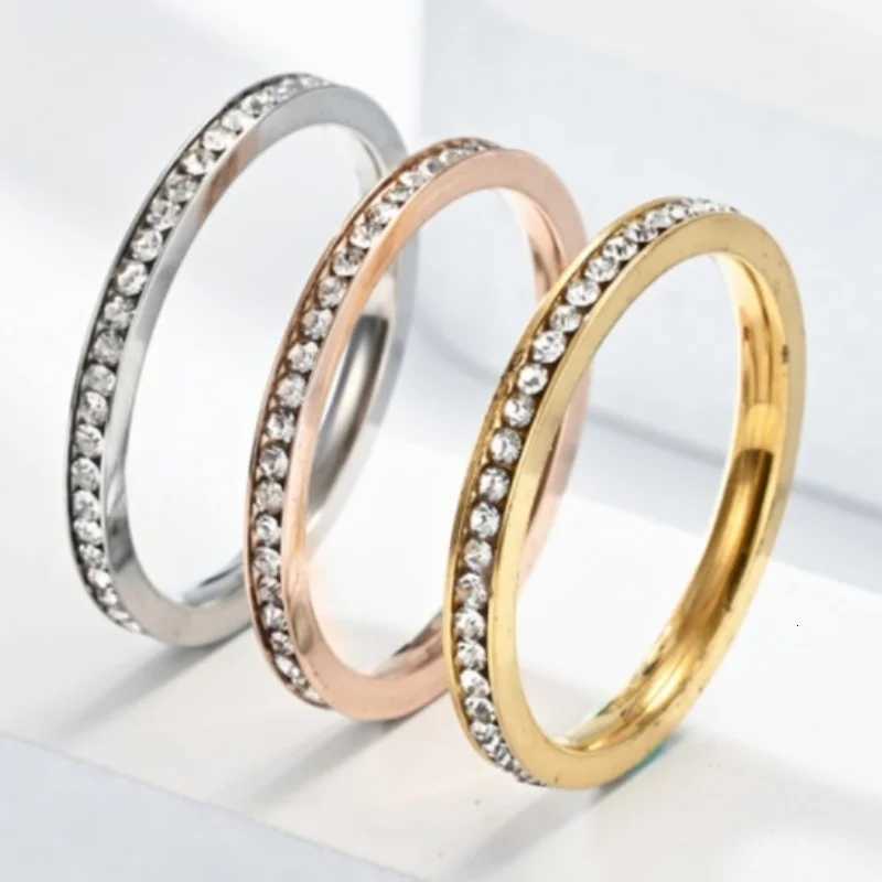 Unisex Luxury 2mm Stainless Steel Cubic Zircon Ring Gold Silver Color Adjustable Statement Band for Men And Women US Size 5-11 H260320 - view 3
