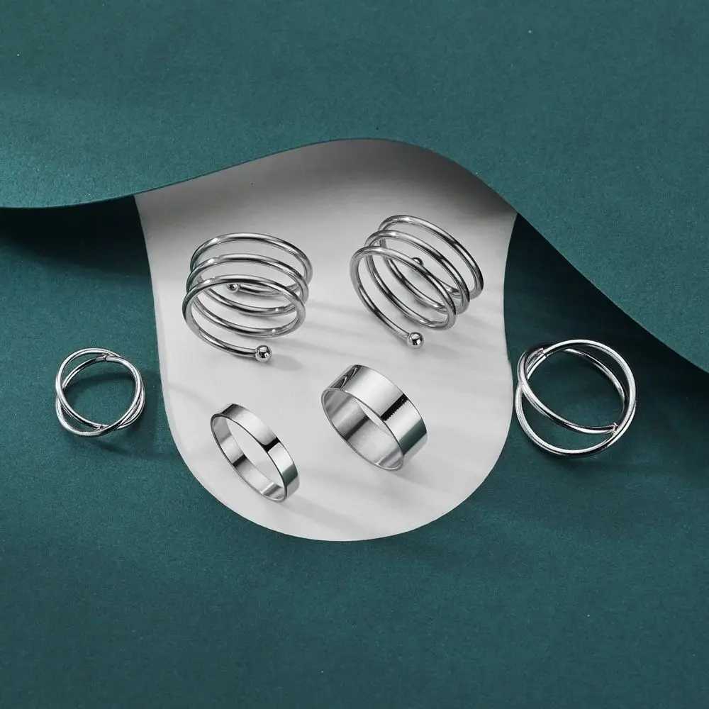 6pcs/set Simple Lines Silver Color Smooth Waterproof Stainless Steel Ring Set For Men Women Personalized Fashion Jewelry Gifts H260320 - view 5