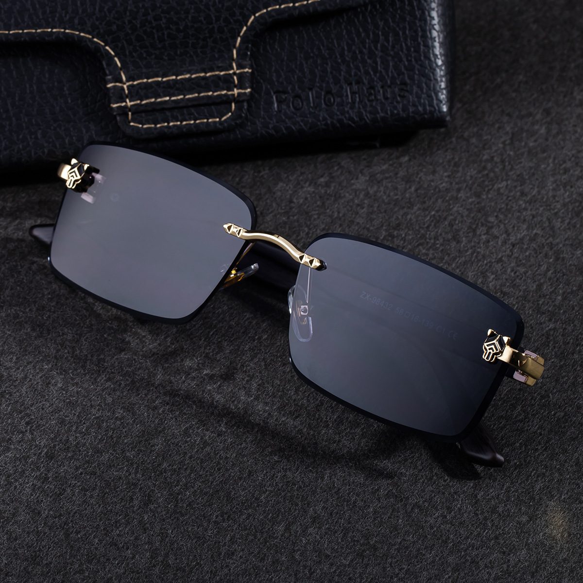 Luxury Brand Designer Jewelry 2026 New European And American Fashion Frameless Sunglasses For Men, Retro Wood Grain Temples, Leopard Head Design, Sun 