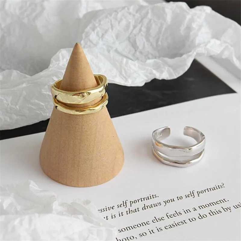 New Fresh Simple Irregular Double-layer Smooth Wave 925 Sterling Silver Jewelry Personality Geometric Opening Rings R253 H260320 - view 3