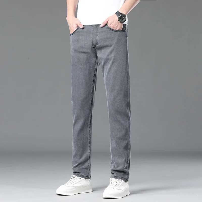 Summer Lyocell Ultra-thin Jeans Men Straight Stretch Breathable Denim Pants Fashion Business Casual Male Trousers Black Gray D260320