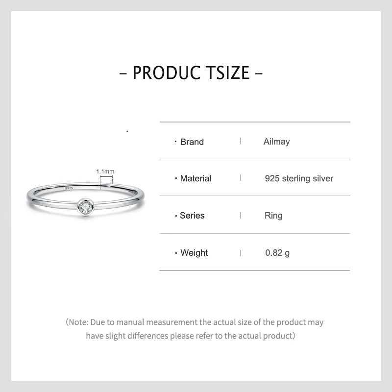 Ailmay Authentic 925 Sterling Silver Minimalist Fashion Shiny Clean Zircon Rings Womens Low Allergy Wedding Jewelry H260320 - view 6