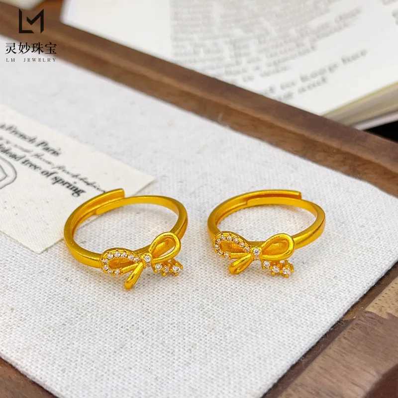 9999 24K real gold luxury jewelry bow ring hollow simple plain circle open finger ring gift for girlfriend H260320 - view 6