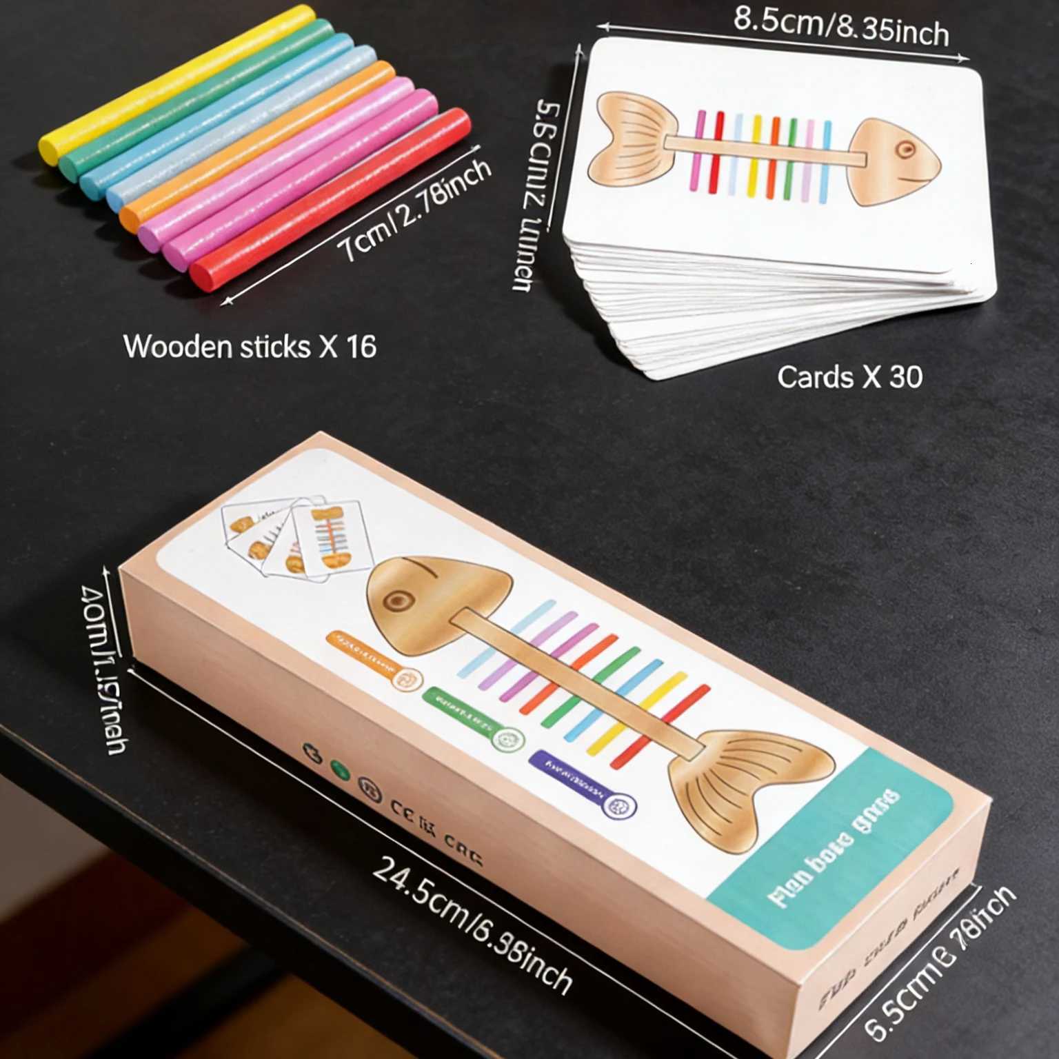 Wooden Fishbone Color Matching Toy Motor Skills Game 30 Card Educational Balance Kids Preschool Learning Activity Home Classroom Y260319
