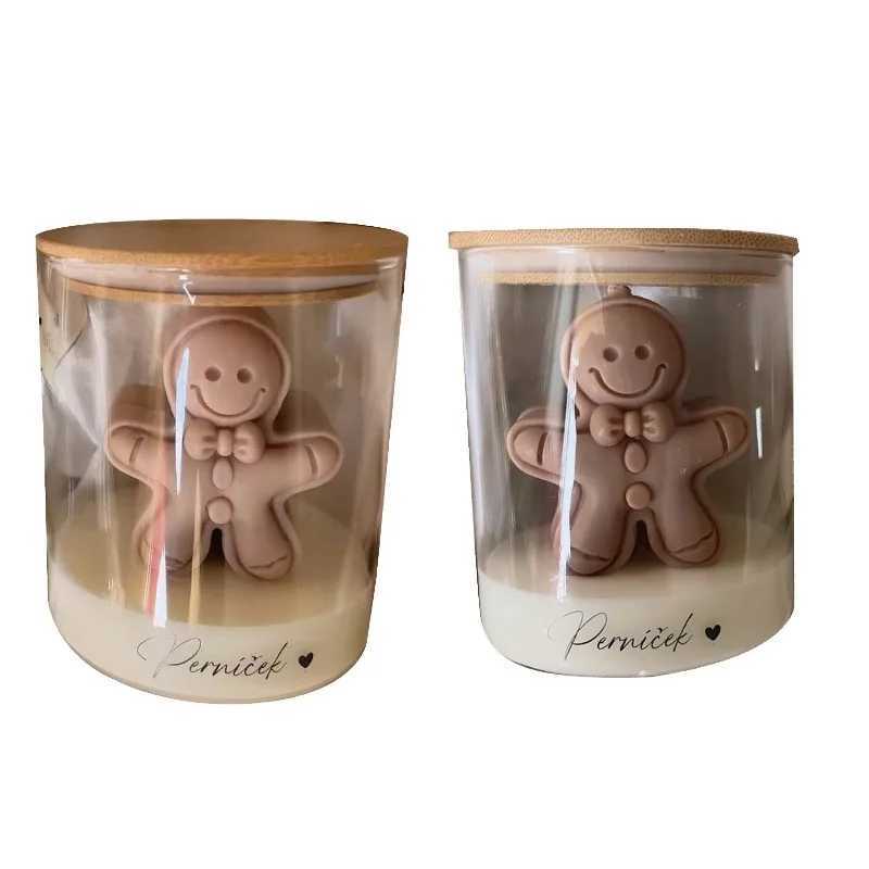 2pcs Christmas Gingerbread Man Cup Scented Candles Holiday Gifts Home Atmosphere Scented Candles Soybean Mixed Wax H260319