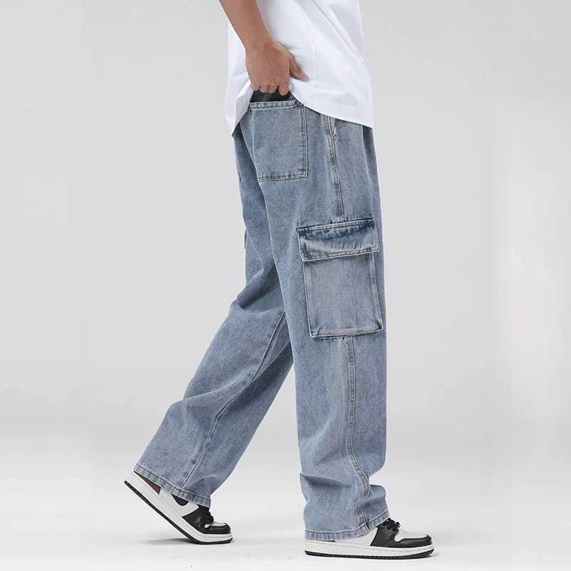 Mens Baggy Straight Cargo Jeans Elastic Waist Drawstring Casual Pants High Street Fashion Vintage Trousers Male Trendy Brand D260320