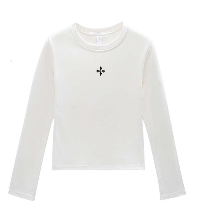 Spring And Autumn New Niche Cross Flower Pattern Design Simple Versatile Slim Fit Slimming Hot Girl Long Sleeve Top Base Shirt Luanyun