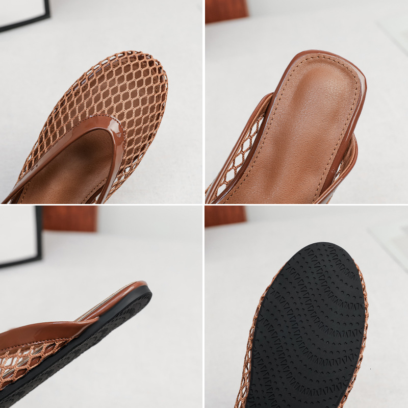 Women's mesh 2026 new model, round toe hollow-out half-slippers, flat large size women's shoes 35-44, closed-toe slippers