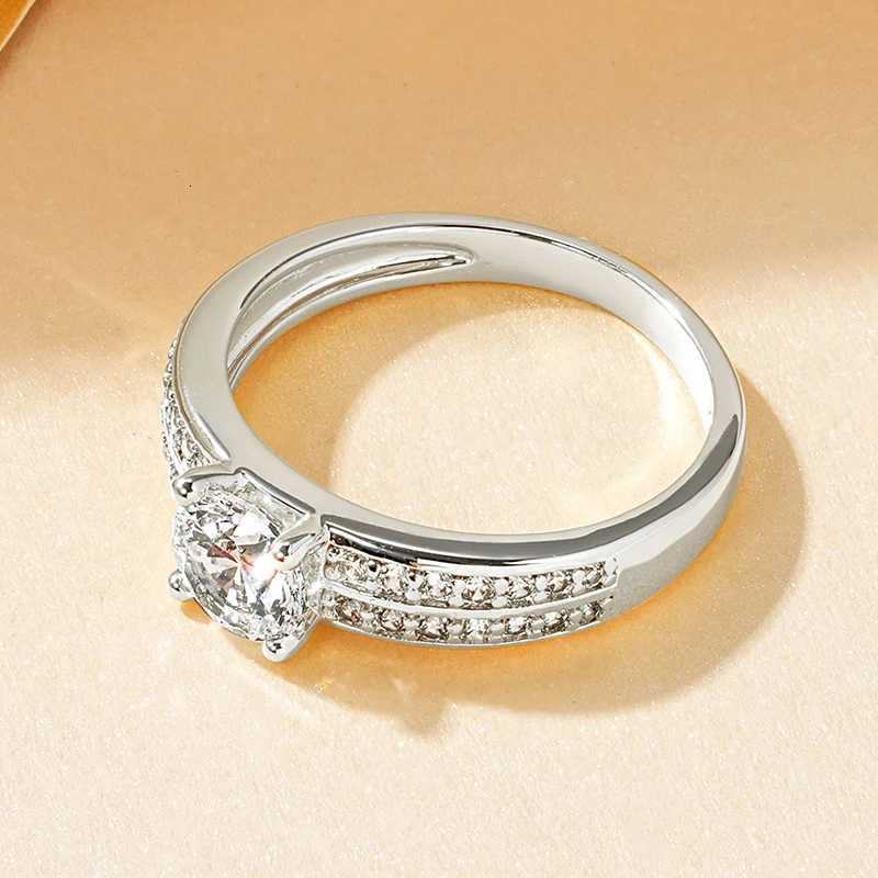 Rrjzz Brilliant 6mm Round CZ Simulated Diamond Wedding Ring 14K Gold-Plated Luxury Engagement Rings for Women Elegant Jewelry H260320 - view 3