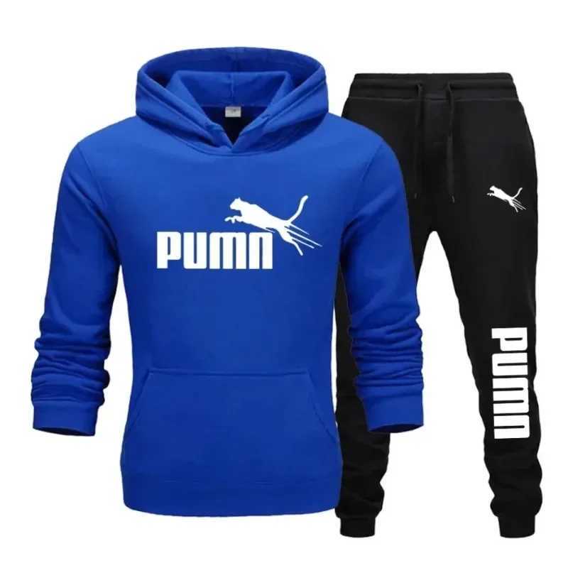 2025 New Autumn and Winter Mens Pullover Hoodie and Pants Two-Piece Set Fashionable Trendy Fitness Casual Sportswear M260320