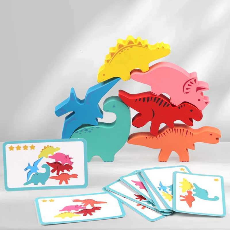 Wooden Dinosaur Stacking High Toy Color Animal Stacking Block Balance Game Educational Toys Fine Motor Training For Children Y260319