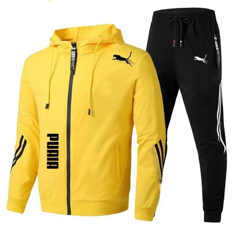 Mens Spring Autumn Tracksuit Set Long Sleeve Hoodie And Joggers 2-Piece Fitness Running Sportswear Casual Clothing M260320