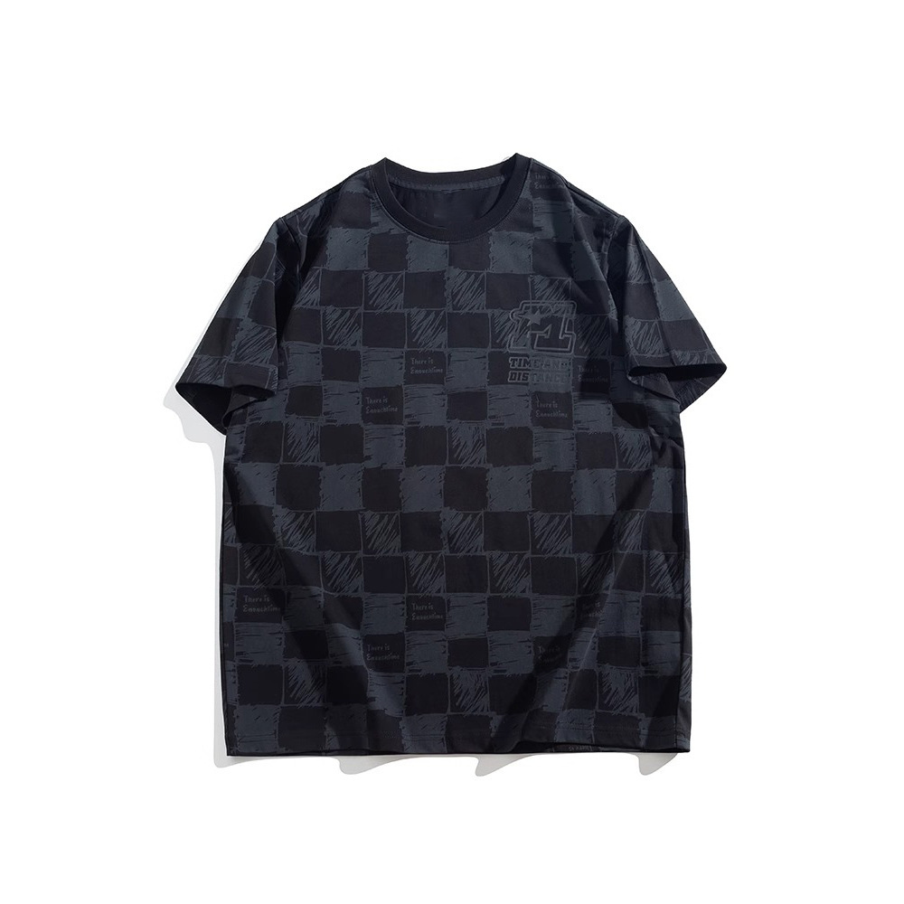 Luxury Brand Designer Clothes 150Kg Plus-Size Men's Summer Checkered Short-Sleeve T-Shirt, Trendy Brand, Loose Fit, Extra-Large Casual Shirt For 
