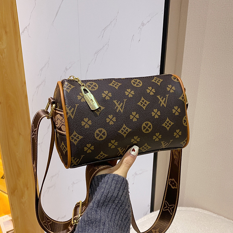 luxury design bag 2026 New Women's Letter Print Cylinder Bag, Fashion Trendy Crossbody Shoulder Purse, Stylish Round Barrel Handbag
