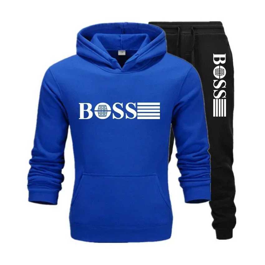 Winter and autumn fleece thickened hooded pullover sweater jacket for men casual sports outfit two-piece set for men M260320