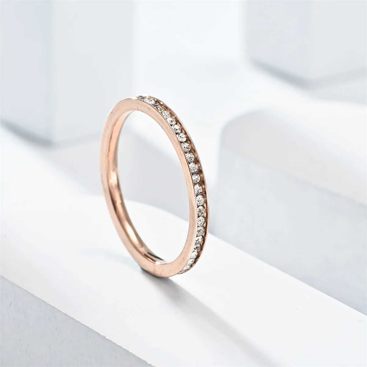 Unisex Luxury 2mm Stainless Steel Cubic Zircon Ring Gold Silver Color Adjustable Statement Band for Men And Women US Size 5-11 H260320 - view 6
