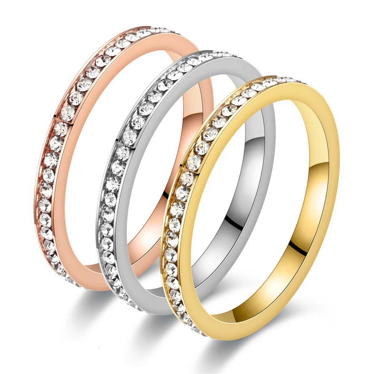 Unisex Luxury 2mm Stainless Steel Cubic Zircon Ring Gold Silver Color Adjustable Statement Band for Men And Women US Size 5-11 H260320 - view 4
