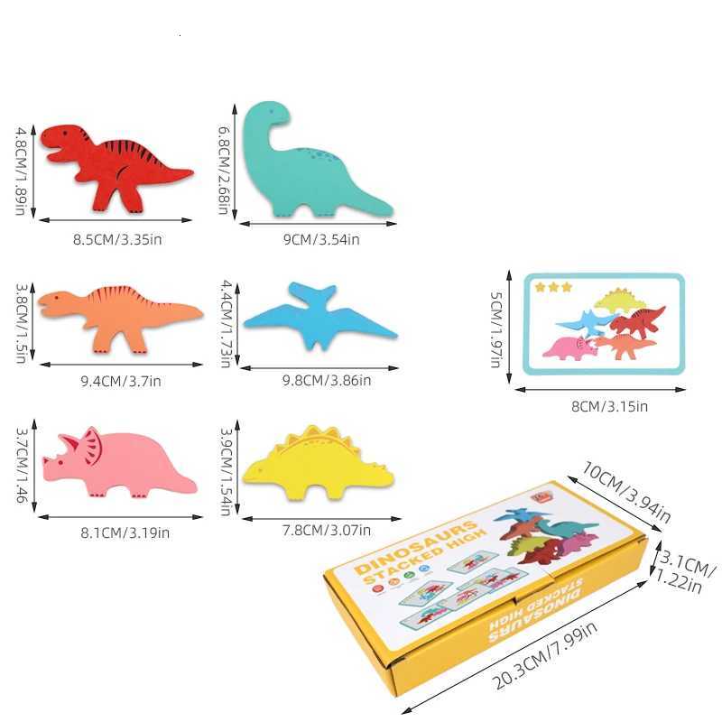 Wooden Dinosaur Stacking High Toy Color Animal Stacking Block Balance Game Educational Toys Fine Motor Training For Children Y260319