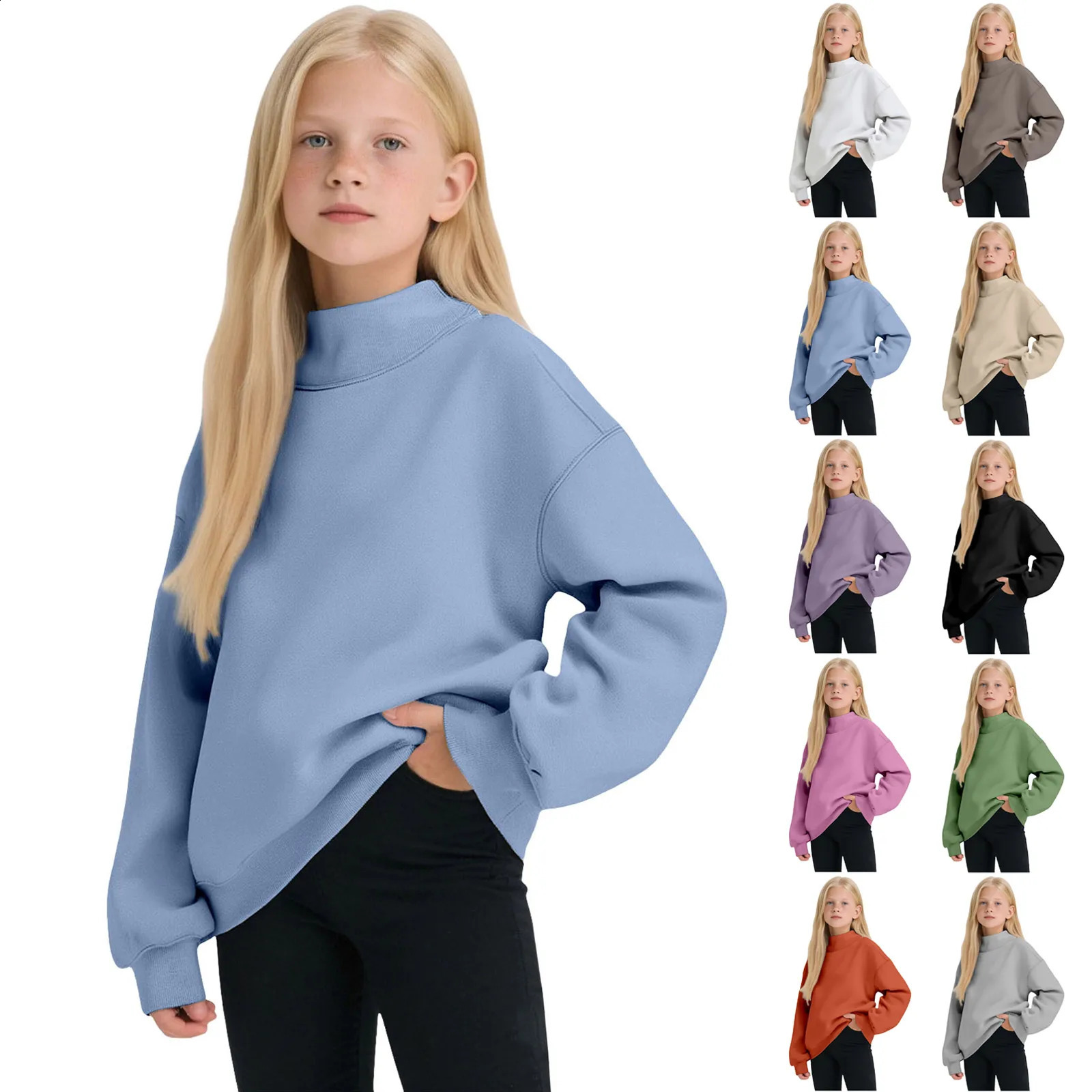 Children Sweatshirt Kids Mock Neck Fleece Lined Comfortable Soft Long Sleeve Solid Color Outerwear Fashion Casual Top 260319