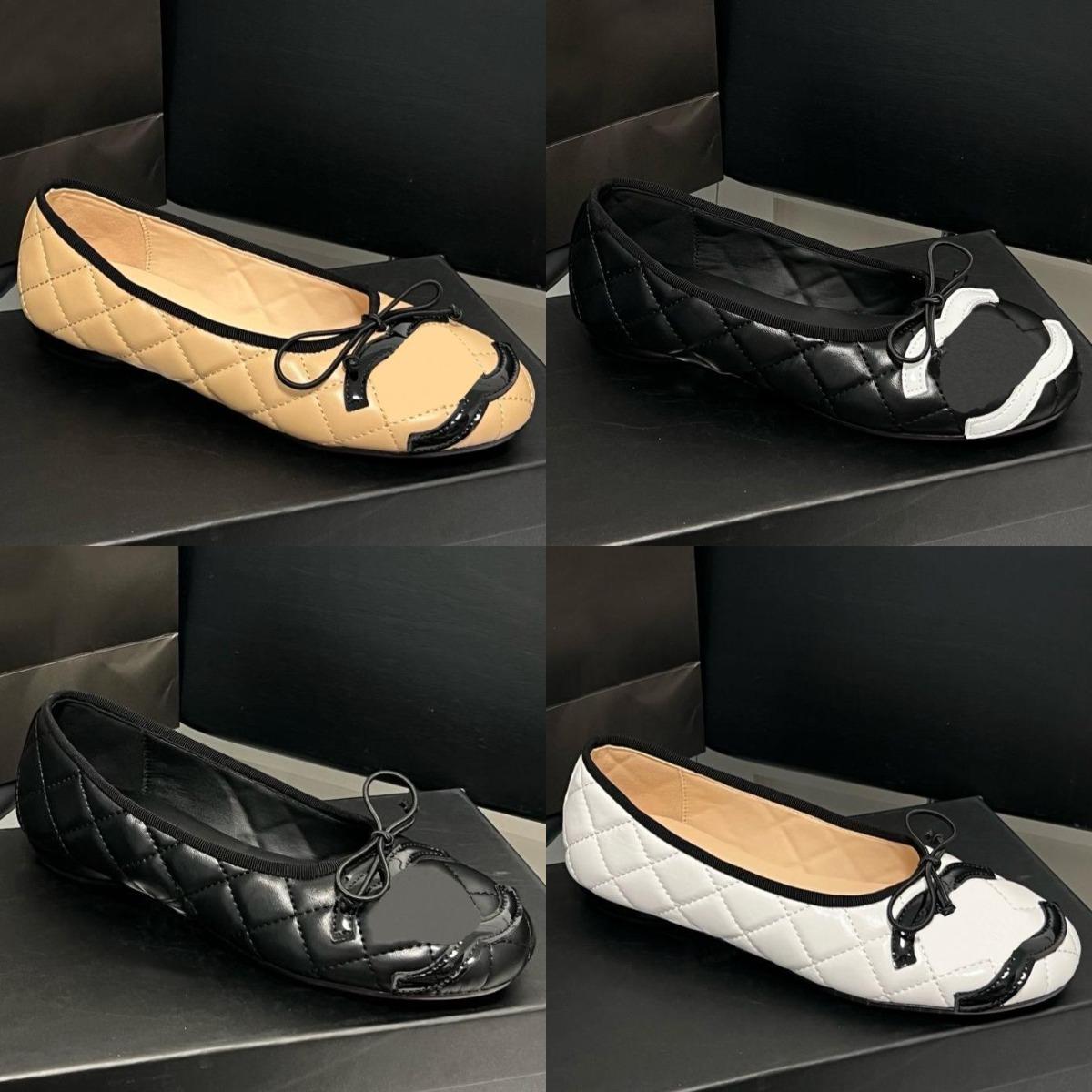 Dress shoes womens designer Ballet shoes women SHoes Spring Autumn new bow fashion Flat boat shoe Lady leather Lazy dance Loafers Large size 34-42 With box Leather sole